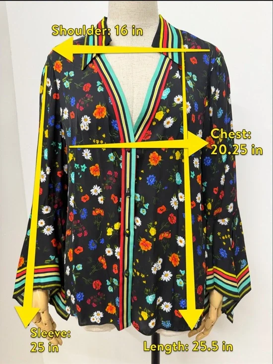 Alice + Olivia Randa Floral Print Bell Sleeve Botanical Ditsy Floral Size Medium - Picture 16 of 16